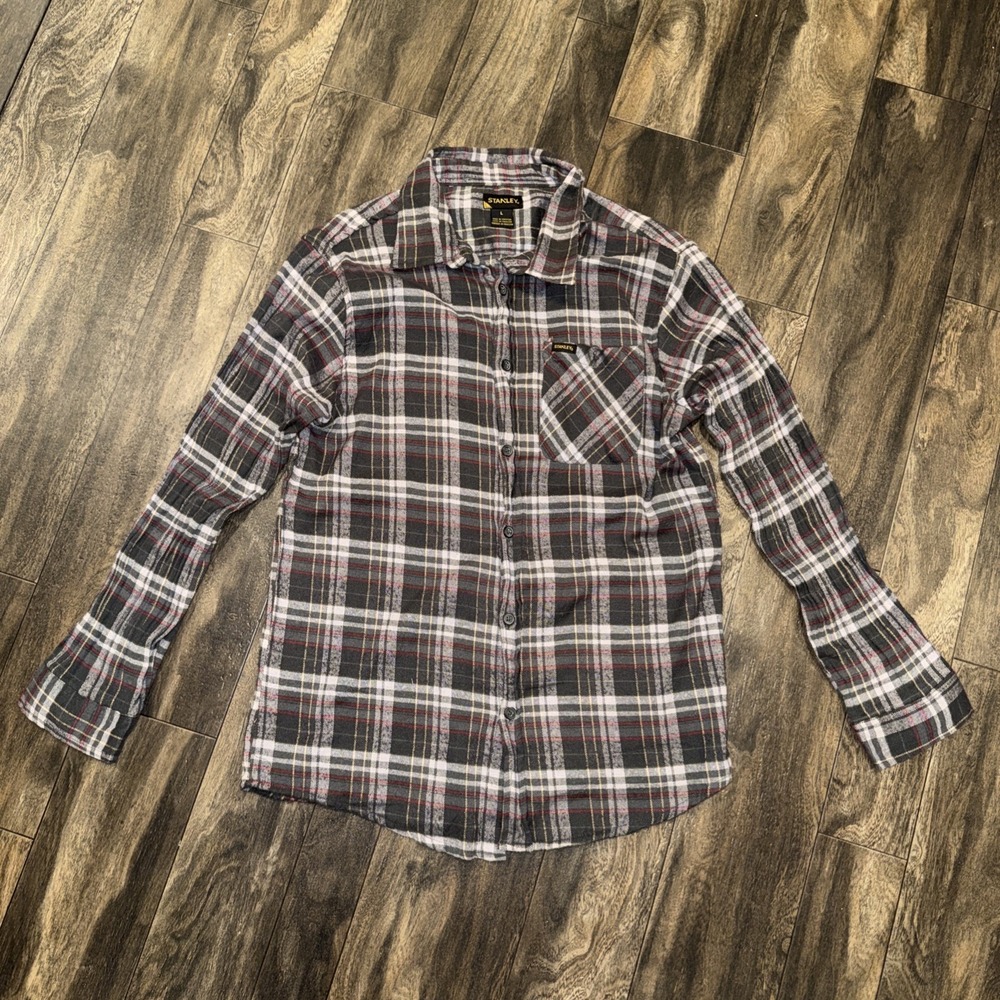 Stanley Flannel Plaid Button Up Long Sleeve Workwear Shirt Cotton Men's Size‎ L